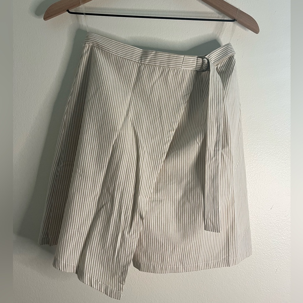 Listicle Tan and White Pinstriped Skirt